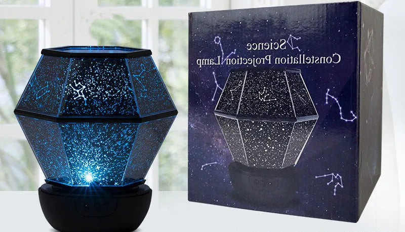 Children's rotating stars LED night light projecting three colour patterns on bedroom ceiling