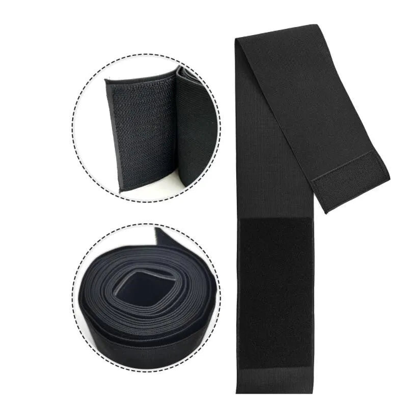 Sports fitness waist belt long strip in thin black colour with nylon and polyester construction