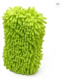 Silvery green microfiber chenille car wash sponge measuring 14x25 cm with spiral wool construction