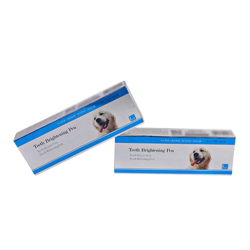 Pet tooth whitening pen kit with two pens, soft brush head, and non-slip handle for dog and cat oral care