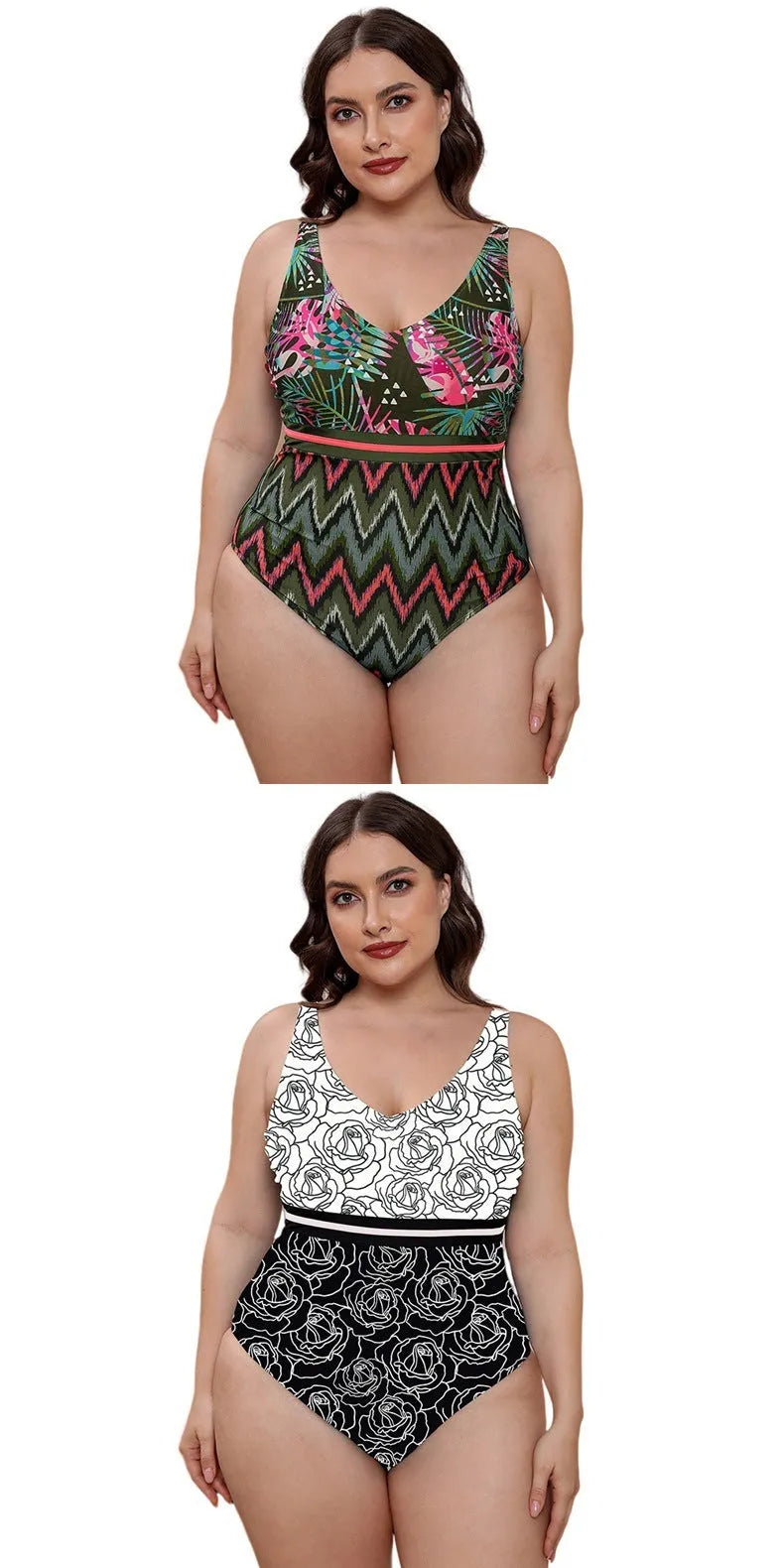 Blue printed stripe women's one-piece swimsuit with spaghetti straps on a mannequin.