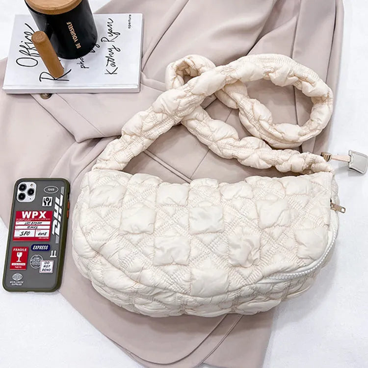 Women's nylon underarm messenger bag in solid colour with adjustable shoulder strap