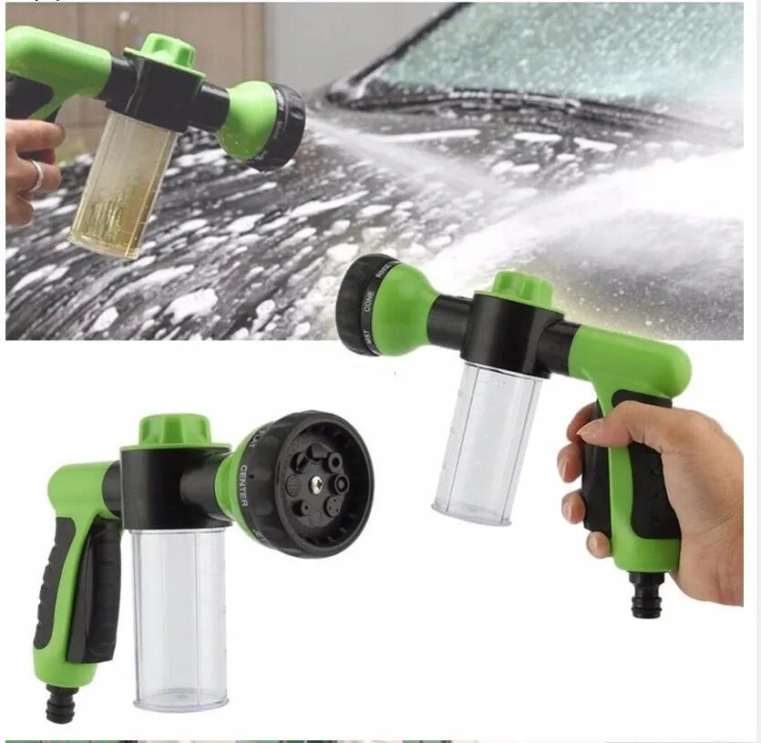 Green high-pressure foam spray gun with adjustable nozzle for car washing and garden watering
