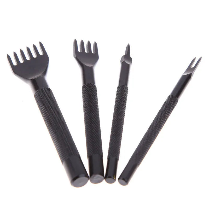 Black leather punch tool with diamond teeth, 3mm pitch, in PP bag pack, four tooth options