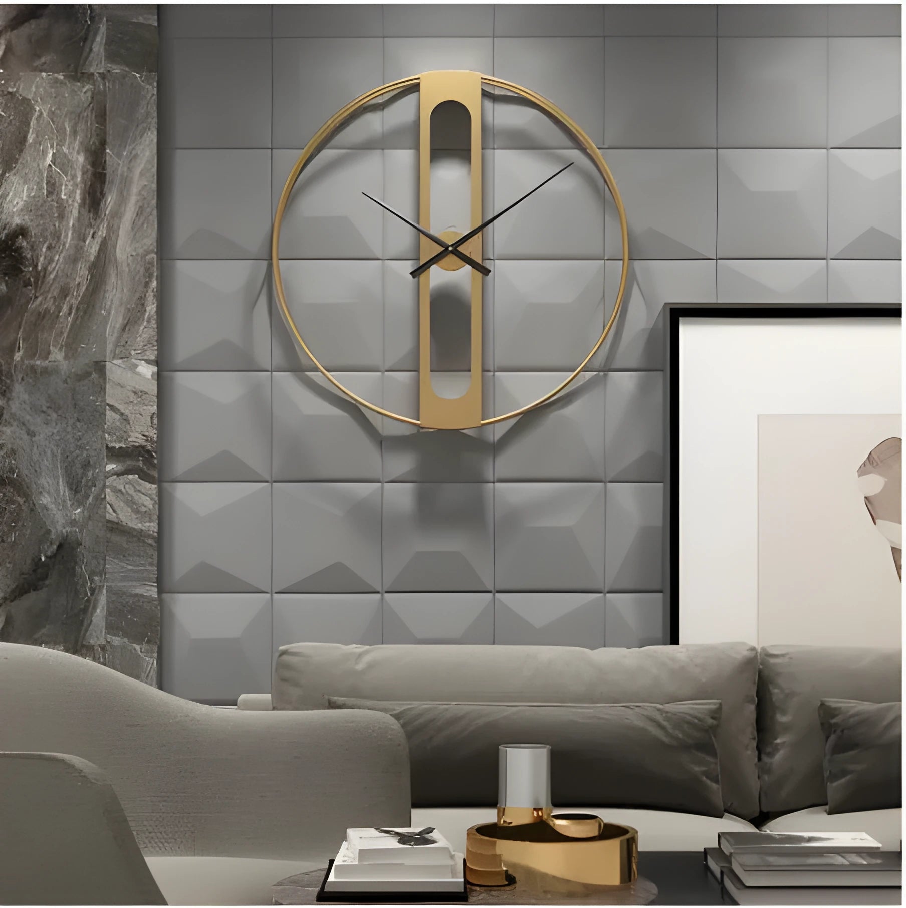 Round metal wall clock with 50cm diameter in black or gold colour option