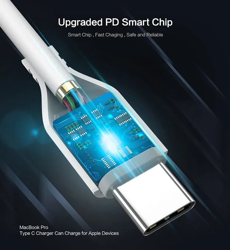White braided USB-C to Lightning charging cable 105cm length with aluminium connectors