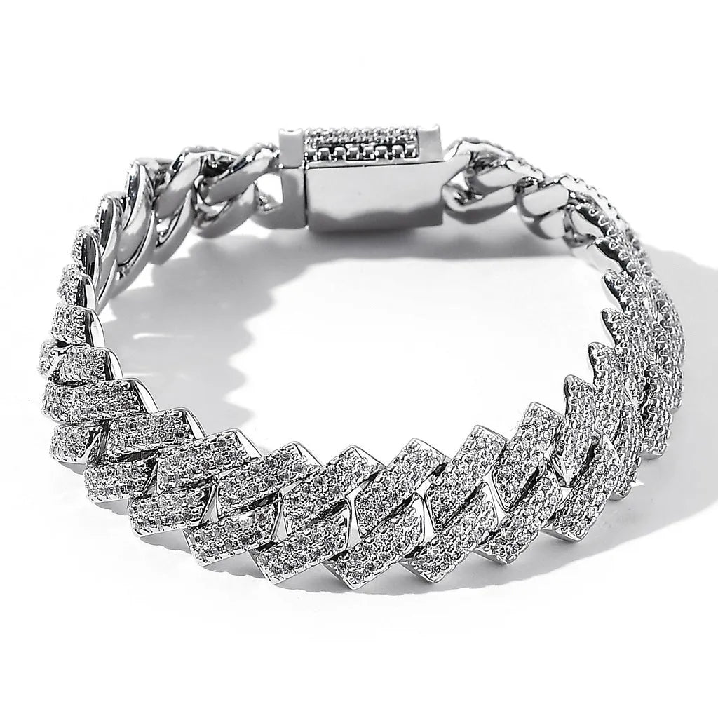 14mm copper Cuban link chain for men with micro-inlaid zircon stones in gold finish, 18 inch length