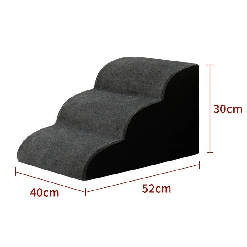 Pet removable and washable wooden dog stairs in brown, three-tier 30cm height, for small dogs accessing a bed