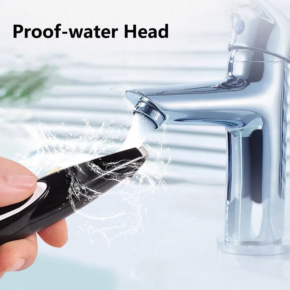 Black pet hair clippers with ceramic blade and USB charging cable