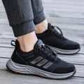 Breathable mesh casual shoes with elastic band closure in black, dark grey, purple and purplish red.