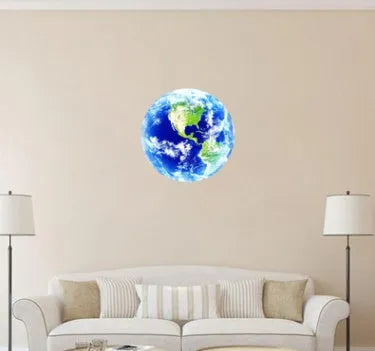 Glow in the dark 3D Earth wall sticker showing luminous planetary design on wall surface