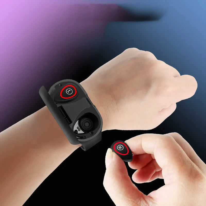 Smart bracelet earphone combo with silicone wristband and 1-inch touchscreen display