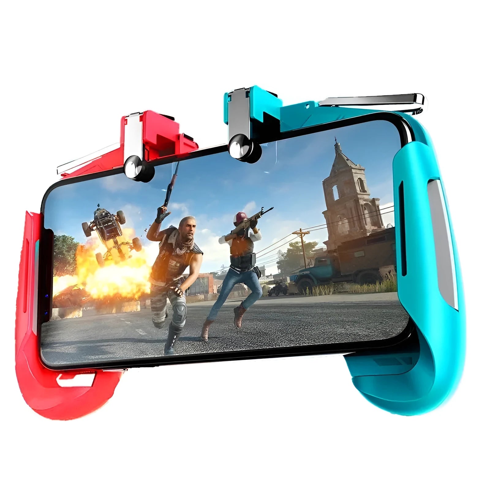 Adjustable mobile game handle controller for smartphones in black, blue, or white colours