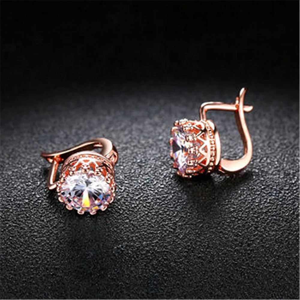 Korean retro crown ear clips for women with white diamond detailing on copper with rose gold or white gold colour finish