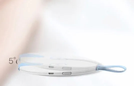 Blue USB-powered baby bottle steriliser showing slim 11.8mm profile with gravity-sensing technology