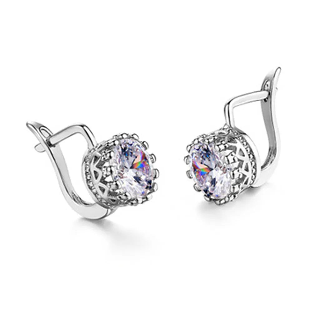 Korean retro crown ear clips for women with white diamond detailing on copper with rose gold or white gold colour finish