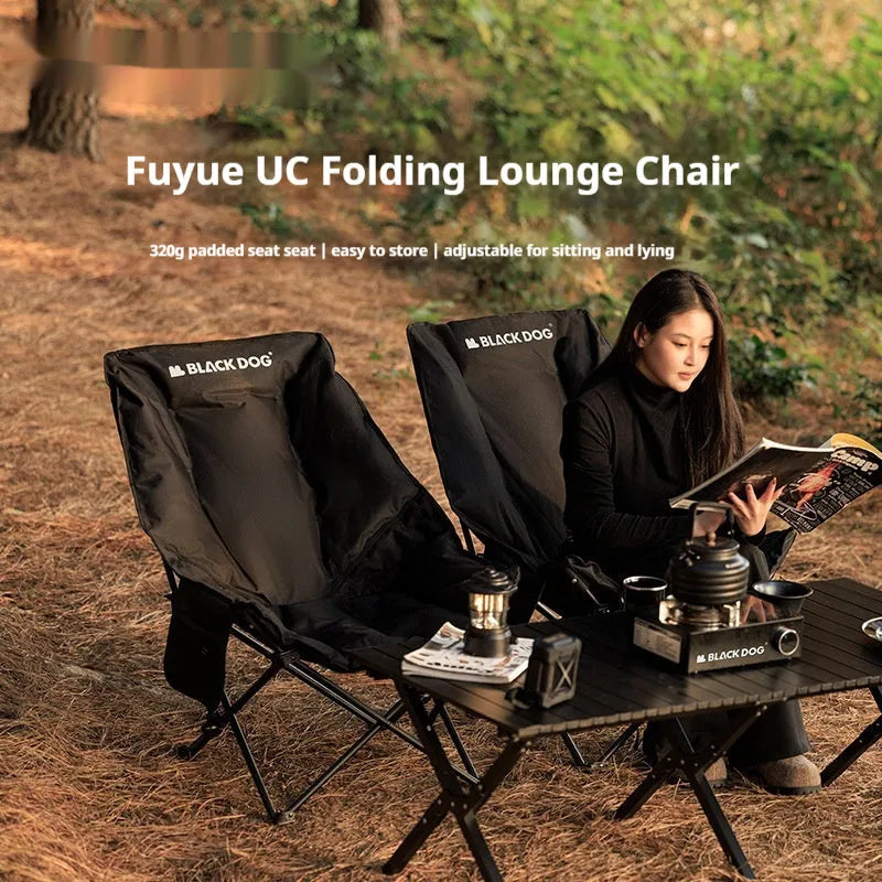 Night black Oxford cloth portable camping recliner folding chair in moon chair style