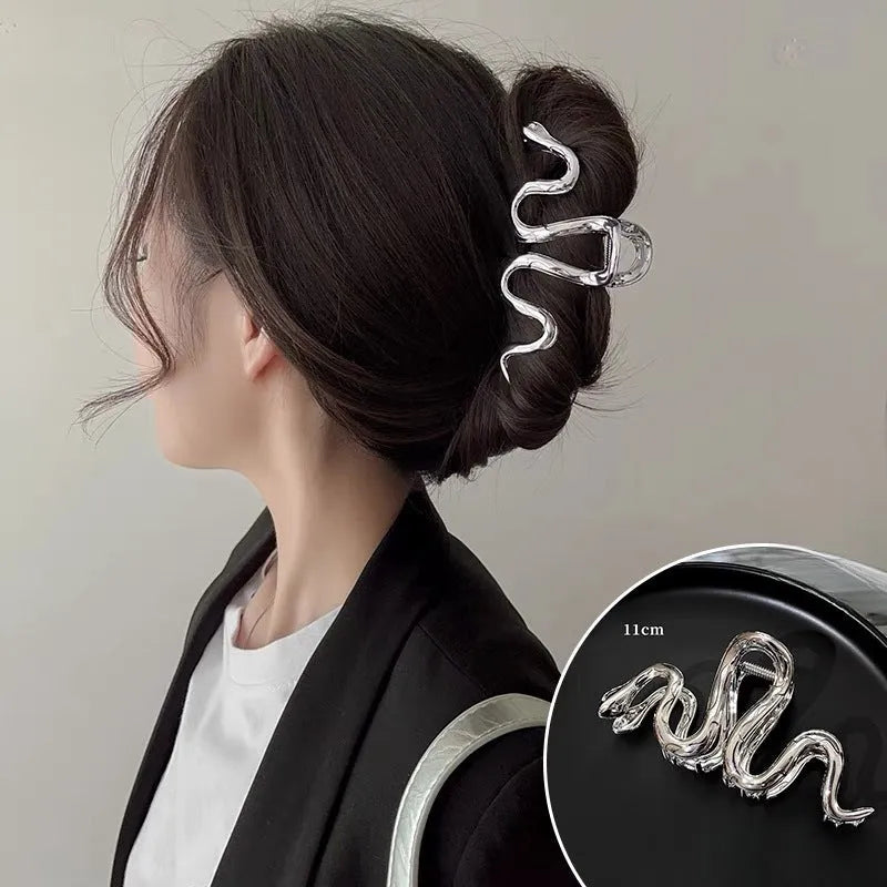 Slytherin serpentine metal hair clip barrette in silver or gun black, 10.5cm length with snake design