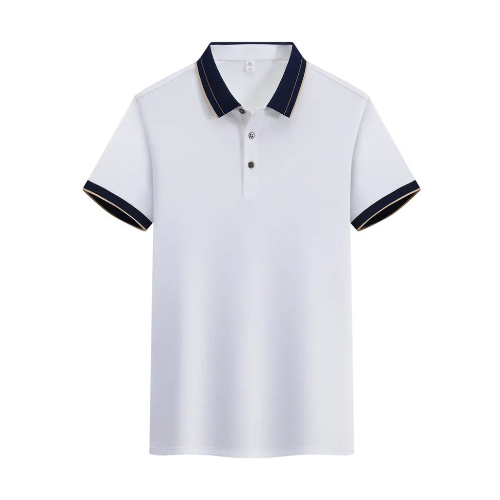 Ice Ion mercerised pearl cotton colour matching collar polo shirt in white, men and women regular fit short sleeve