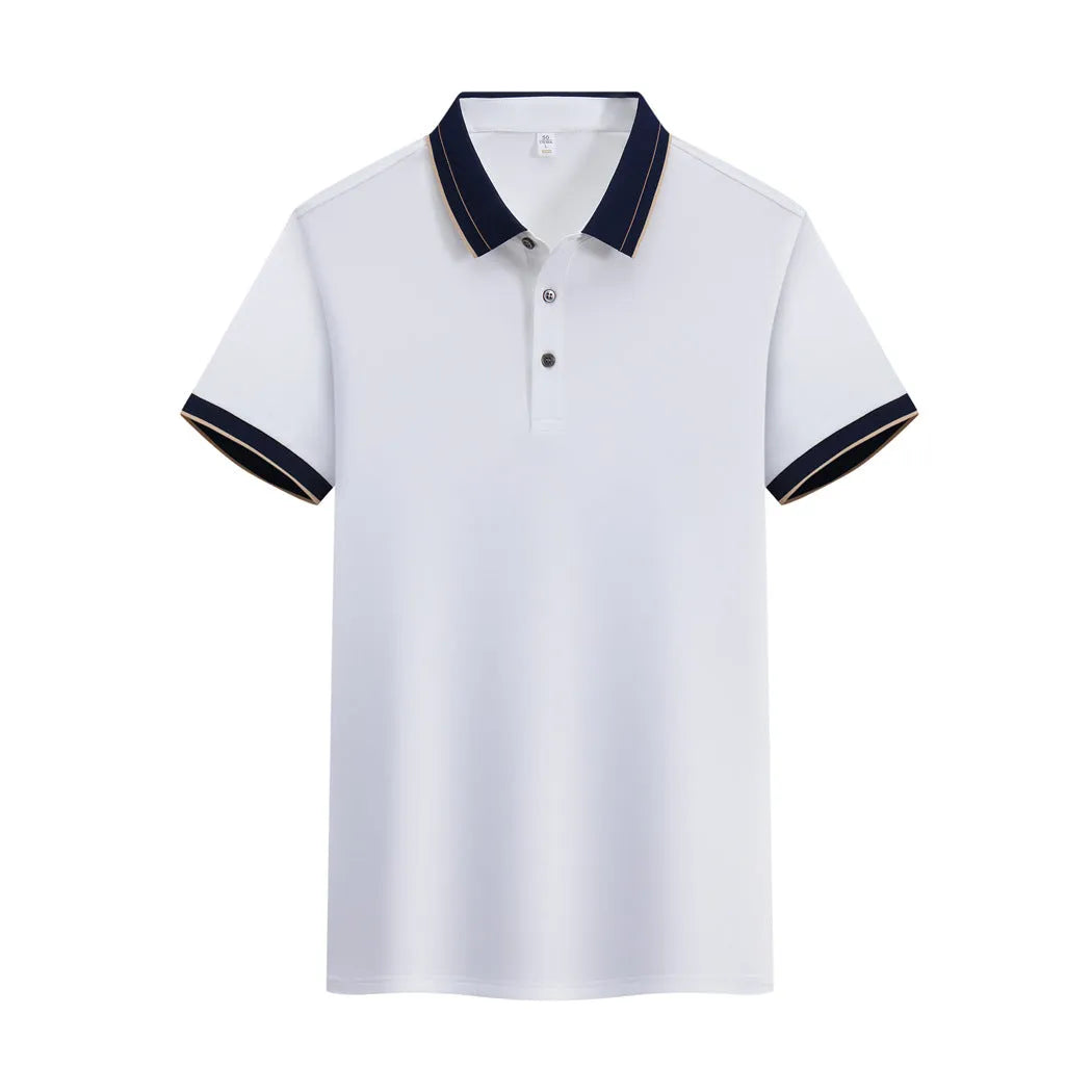 Ice Ion mercerised pearl cotton colour matching collar polo shirt in white, men and women regular fit short sleeve