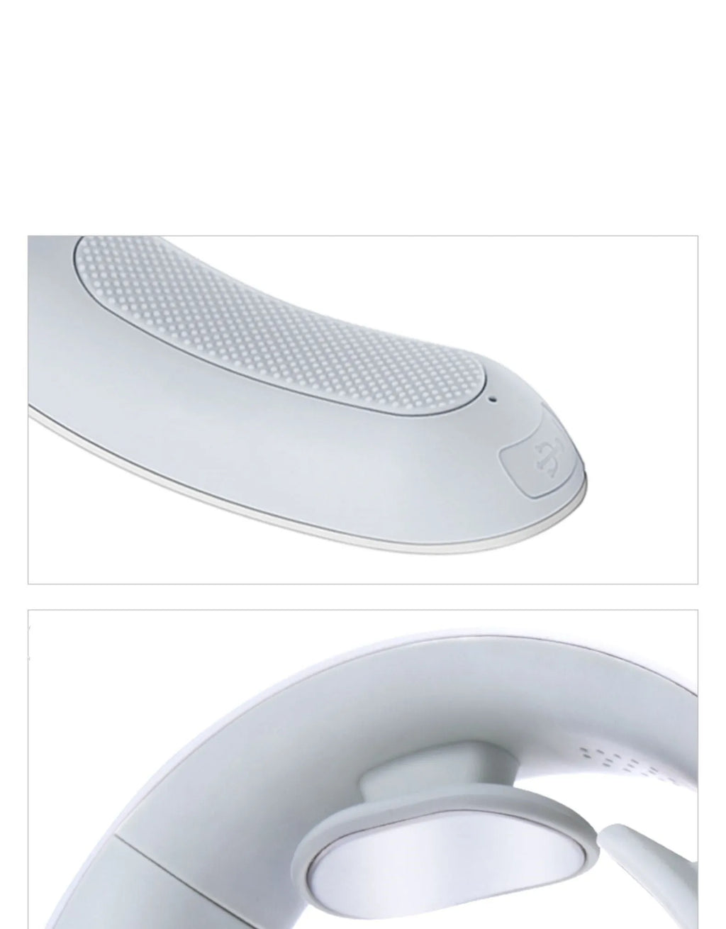 White electric acupressure massager showing control buttons and heat function for back neck shoulder pain relief