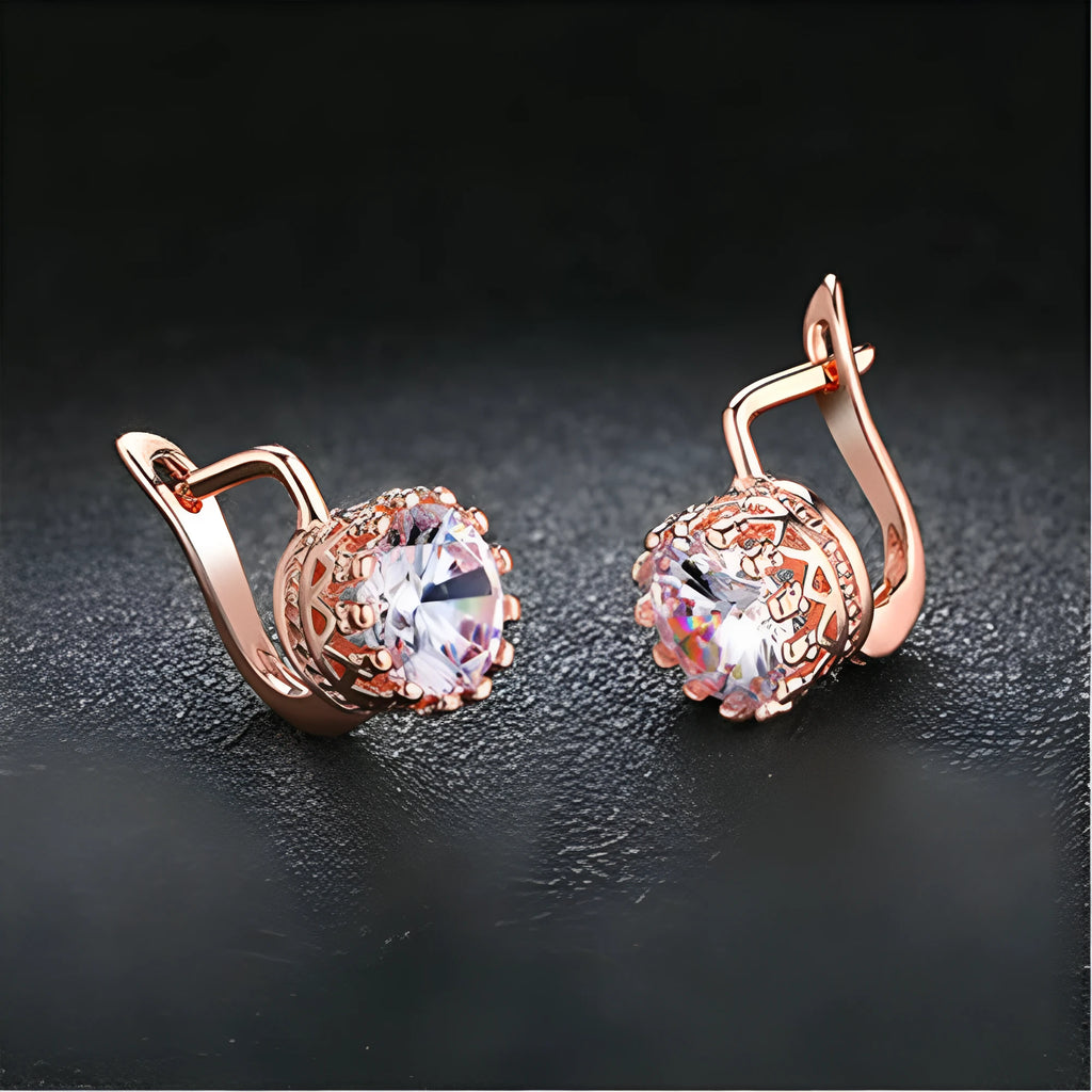 Korean retro crown ear clips for women with white diamond detailing on copper with rose gold or white gold colour finish