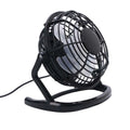 Mini USB desk fan with adjustable angle in black, white, or blue colours for quiet computer cooling