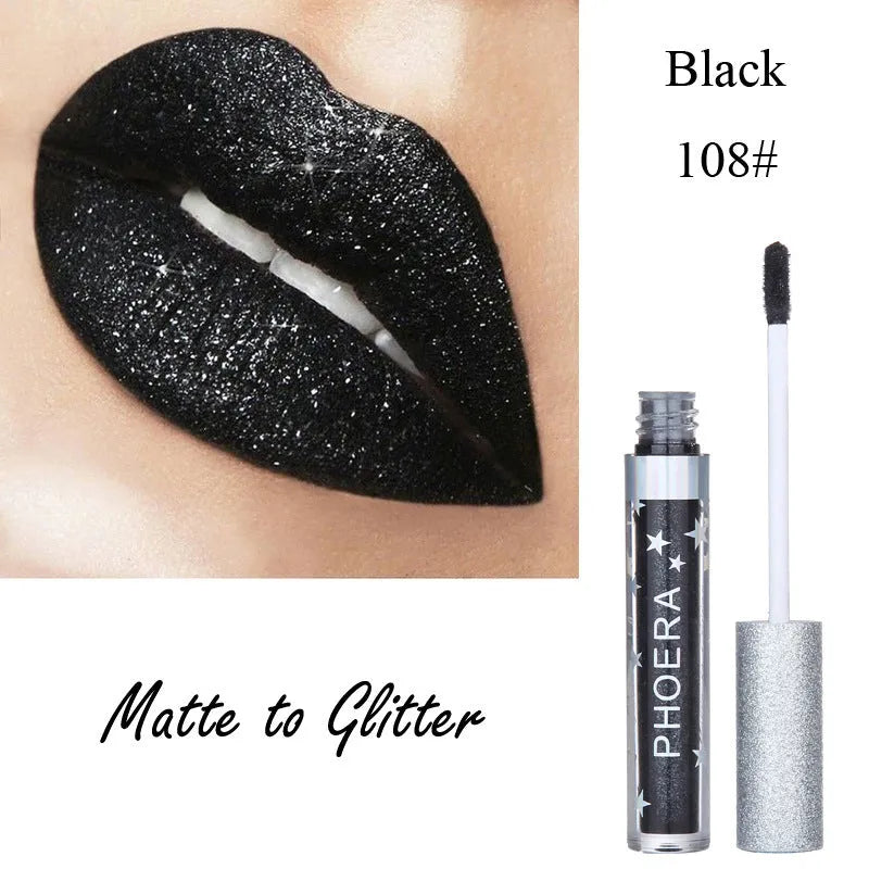 Moisturizing candy colour lip gloss with matte waterproof finish and glitter holiday metallic look, portable size