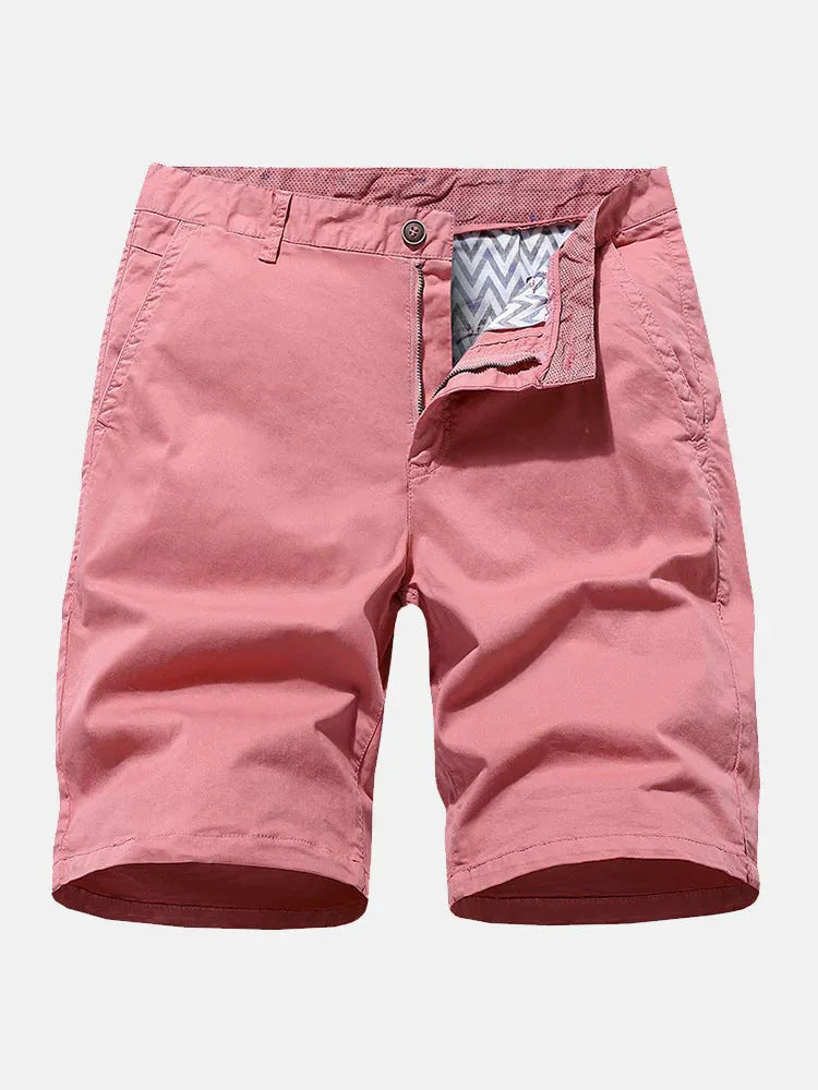 Men's loose fit printed denim casual shorts in blue, shown on a hanger.