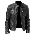 PU leather slim fit jacket in black, front view, for men and women, Asian sizing