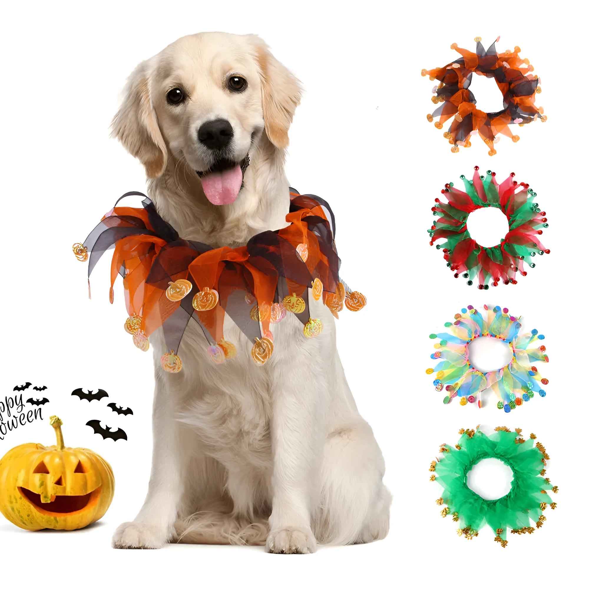 Tie-dye pattern dog collar in Christmas and Halloween designs with cloth construction