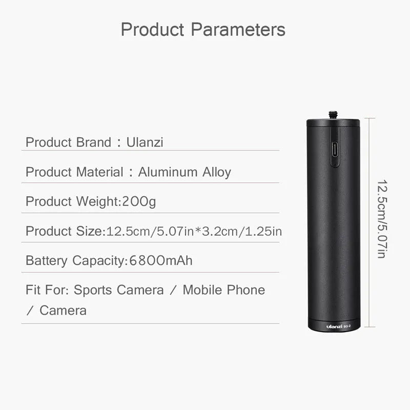 Black aluminium alloy portable power bank with a carry handle and strap, showing compact size