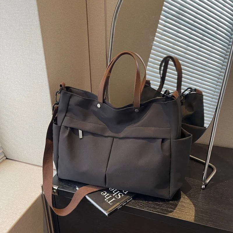 Nylon shoulder crossbody tote bag for women, 39x14x28cm, available in black, gray, milky white, green