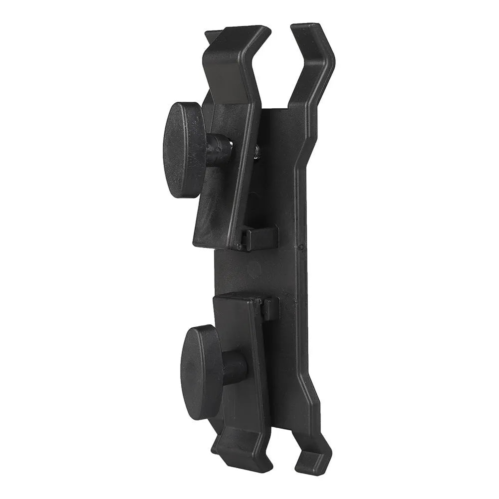 Black ABS tripod umbrella clip with screw-chuck mechanism on a tripod shaft