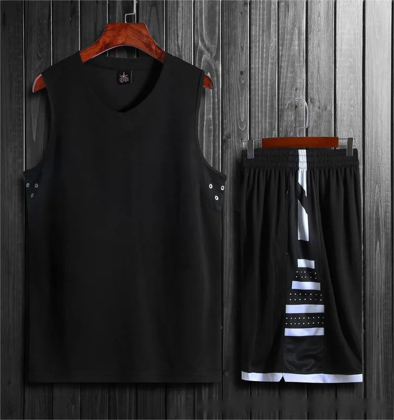 Student campus competition training breathable sports vest and pants set in white or black