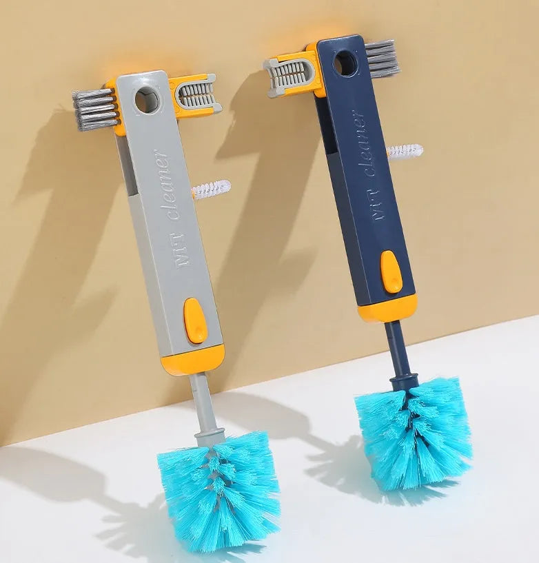 4-in-1 bottle gap cleaner brush set with blue silicone U-shaped brush and stranded wire brush for cup cleaning