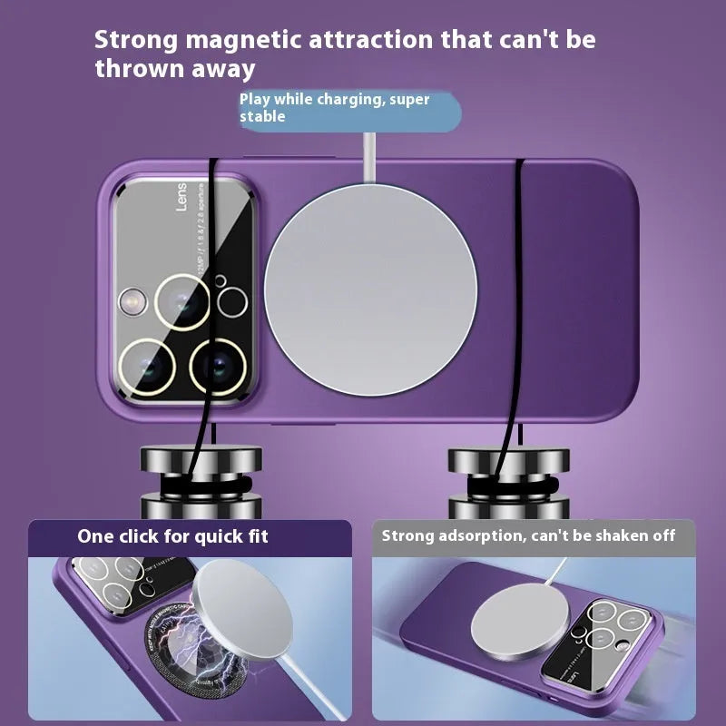 Magnetic large window drop-resistant PC phone case for iPhone 16 Pro Max, black frosted finish