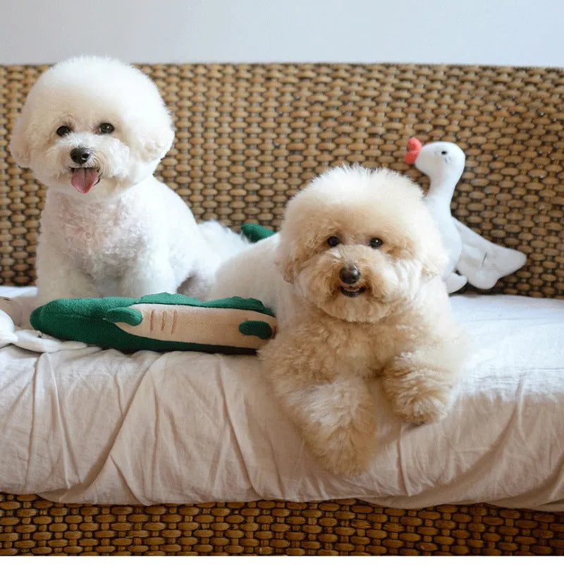 Green plush toy dog measuring 35cm with soft materials and interactive design