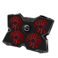 Blue computer cooling base with four LED fans and USB ports for desktop exhaust ventilation