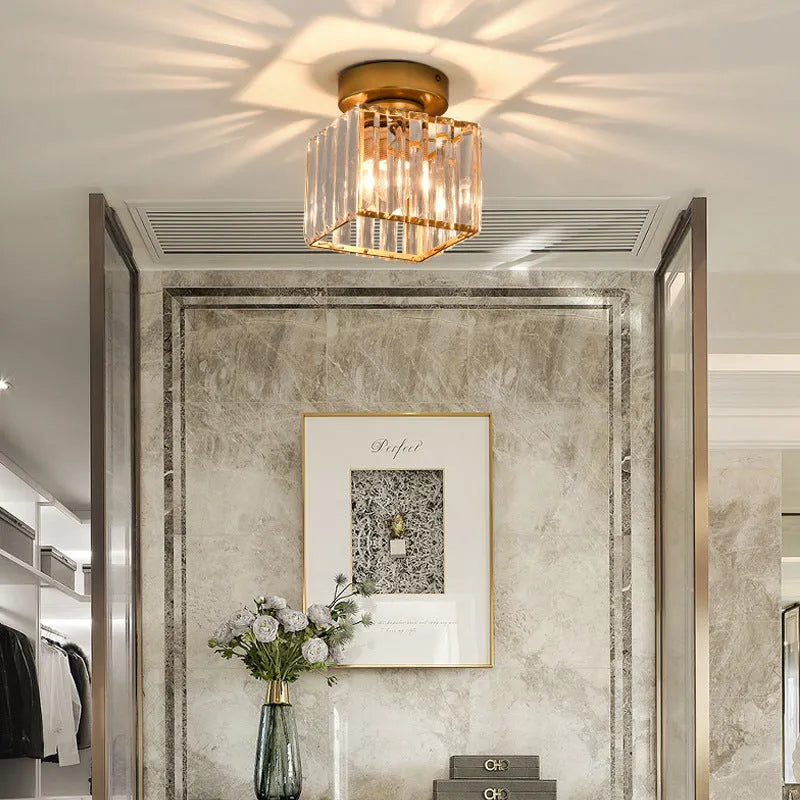 Nordic crystal hallway ceiling lamp in round black finish with crystal details