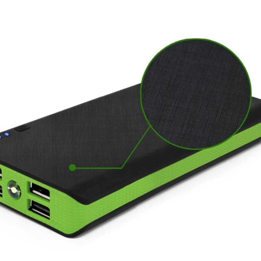 20000mAh portable power bank in five colour options showing its compact size.