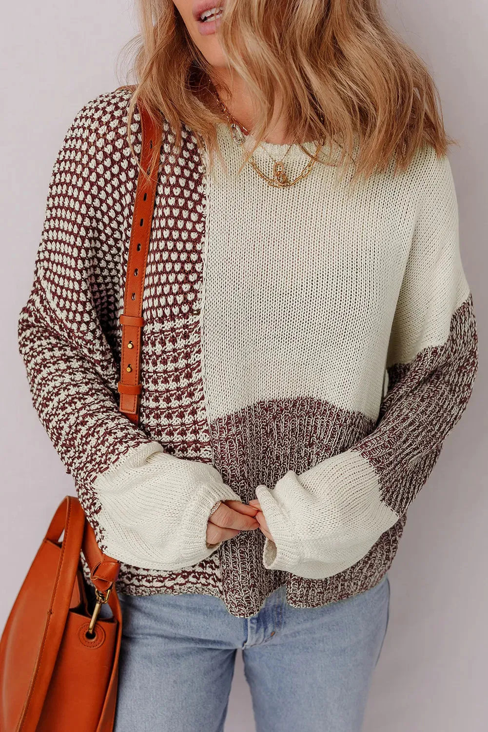 Dark khaki colour block loose sweater with back tie detail and drop shoulders.