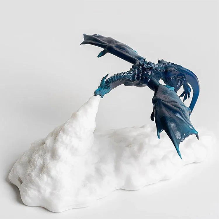 3D printed dragon lamp with warm red breathing light effect showing detailed dragon design