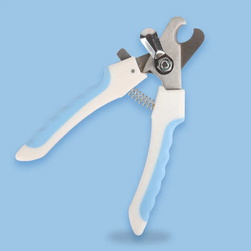 Pet nail clippers stainless steel half-moon blades with transparent baffle and mini nail file blue colour