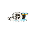 White reflective car sticker with cartoon snail pattern, dimensions 12cm by 8cm