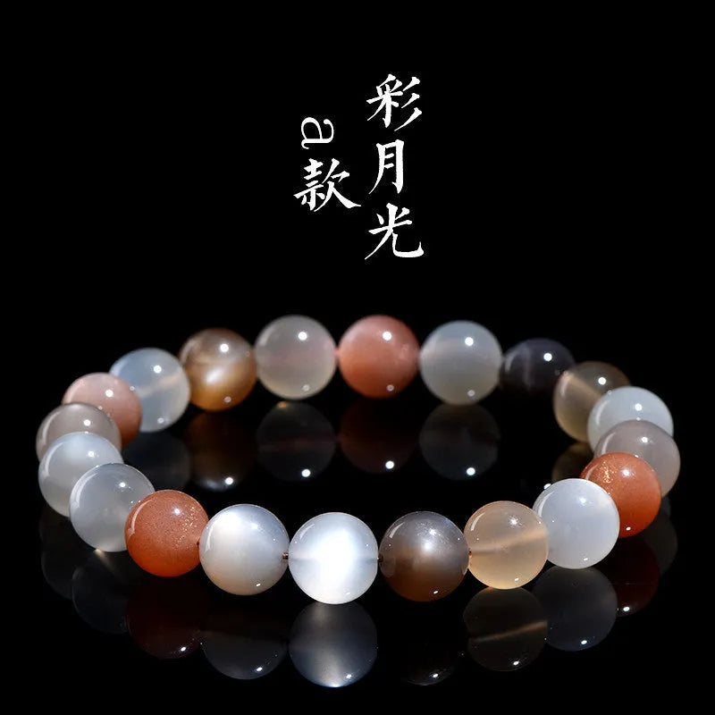 Natural colourful moonlight bracelet duobao with 8mm moonstone beads in single circle design