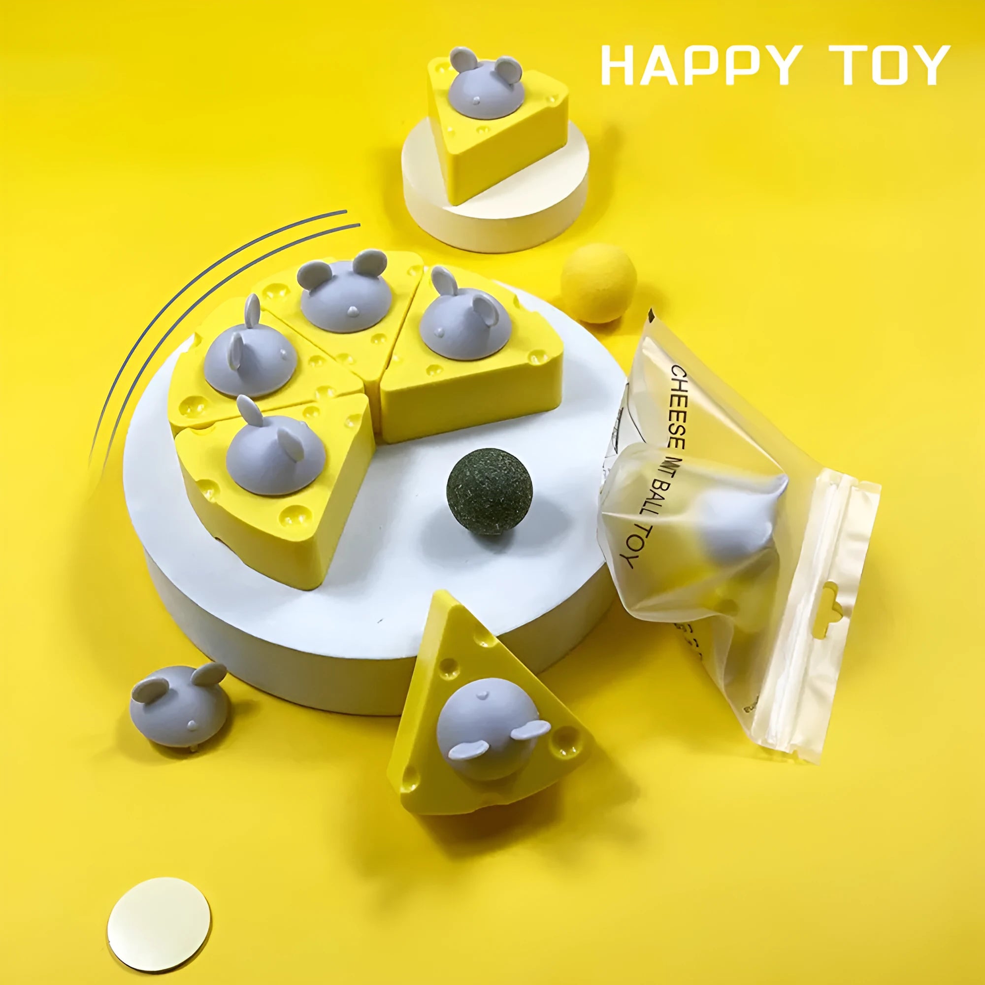 Yellow catnip toy balls with natural silvervine and cheese flavours for feline teeth cleaning
