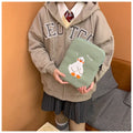 Blue cotton tablet case with cartoon duck embroidery and zipper closure for 11-16 inch devices