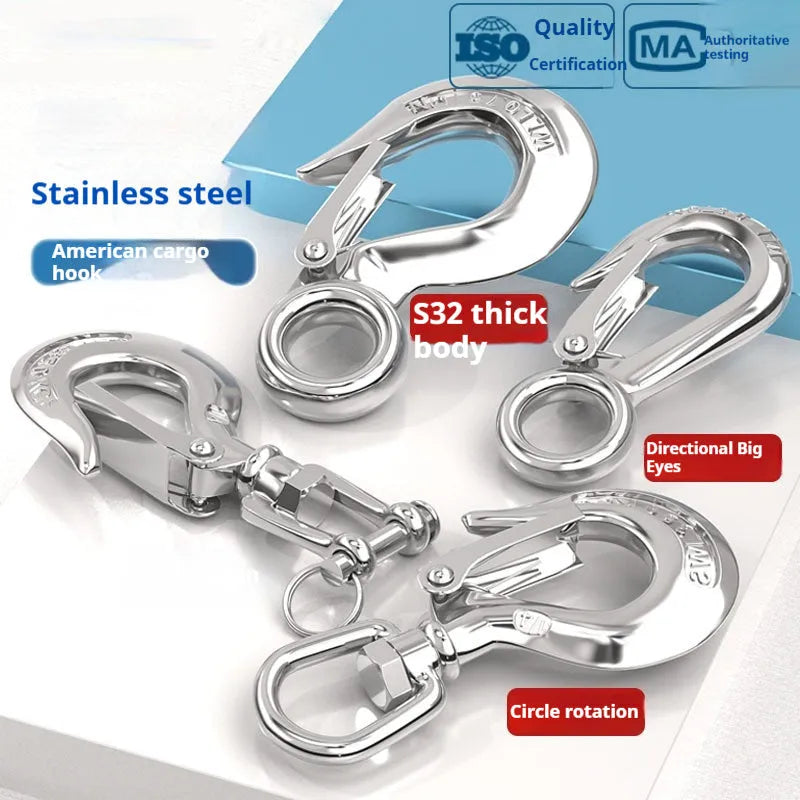 304 stainless steel fork rotating load-bearing hook with directional swivel ring in 150kg to 1500kg capacities