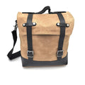 Waterproof canvas motorcycle side bag with cowhide detailing in black colour